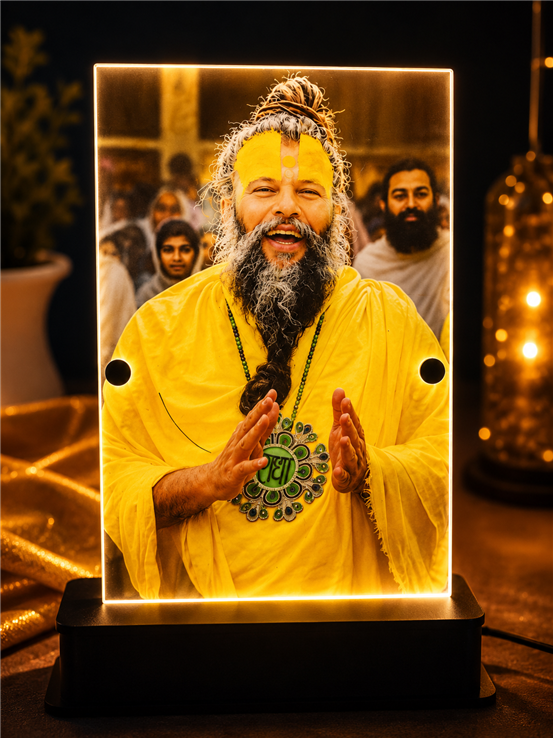 Rechargeable Pujya Premanand Ji Maharaj LED Photo Stand | Chargeable Vrindavan Radharani Bhakt Glowing Frame | Cordless Divine Night Light & Spiritual