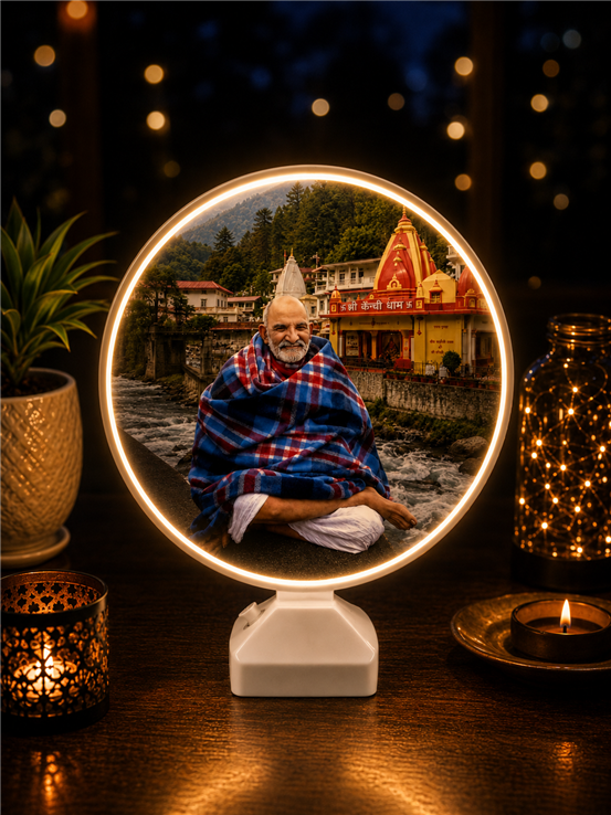 Divya Neem Karoli Baba Magic Mirror Photo Frame – LED Light & Dual Powered (Wired + Battery)