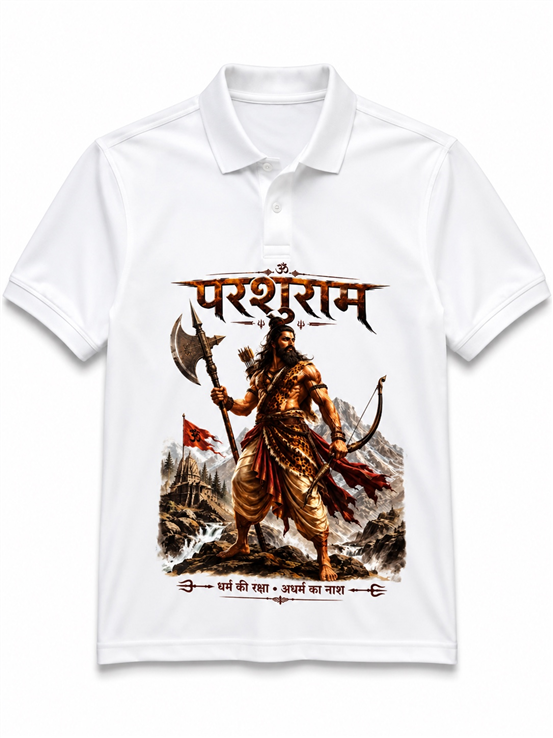 he Ultimate Royal Polo: Bhagwan Parshuram Sublimation Printed Collar T-Shirt