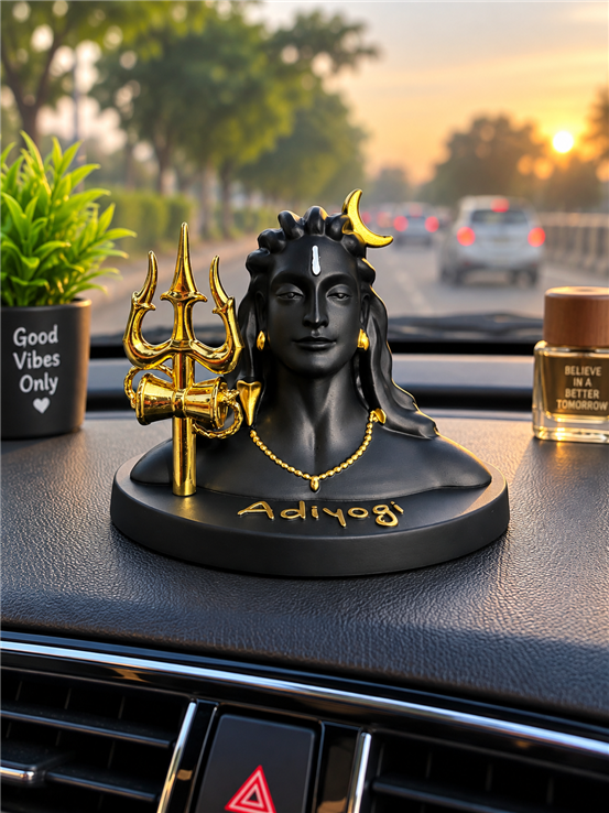 Adiyogi Car Dashboard murti with golden colour trishul