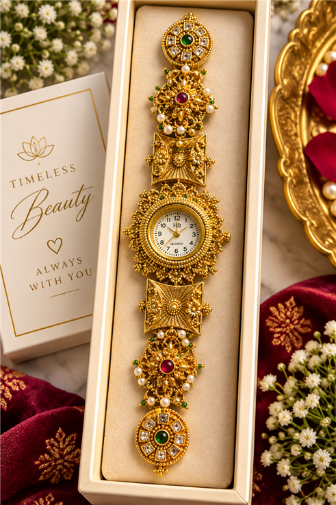 Kashmiri Watch Golden Colour For Ladies / Girls Adjustable Size 