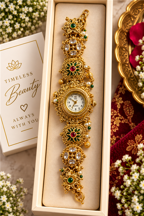 Kashmiri Watch Golden Colour For Ladies / Girls Adjustable Size and comfortable 