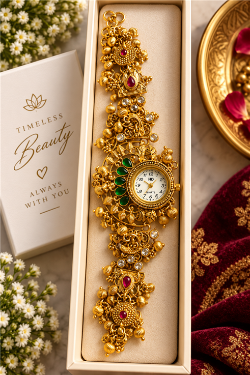 Kashmiri Watch Golden Colour For Girls  Adjustable Size 