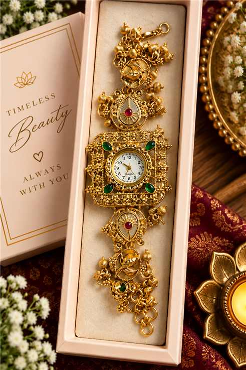 Kashmiri Watch  For Ladies / Girls Adjustable Size Golden colour