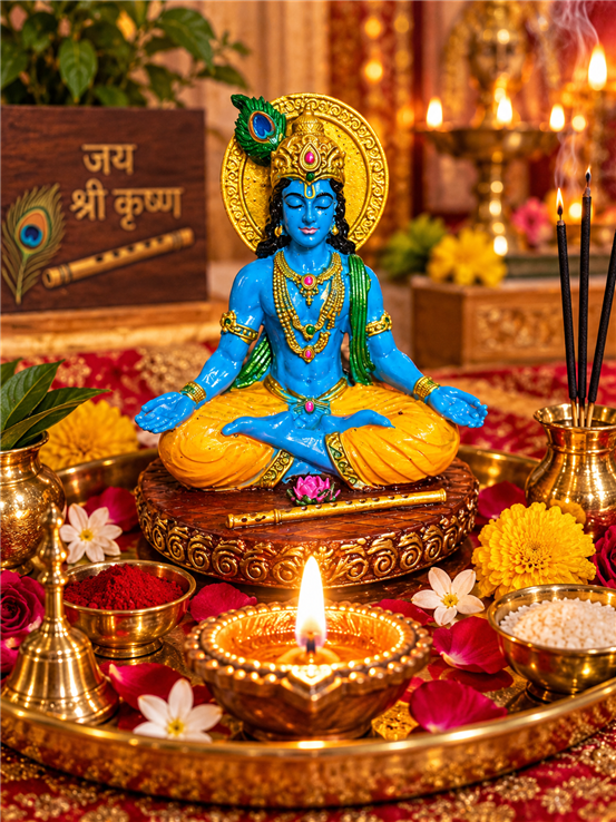 Lord Krishna Dhyan Mudra murti Colorful Marble Dust