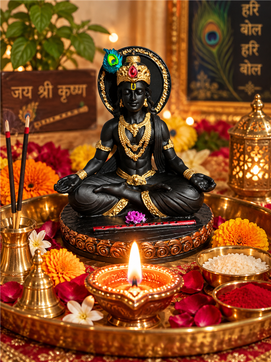 Lord Krishna Dhyan Mudra murti Black Colour Marble Dust
