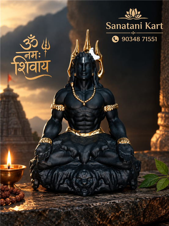 Mahadev Black Color Golden Print Trishul Murti For Car Dashboard,Mandir, Office,Shop