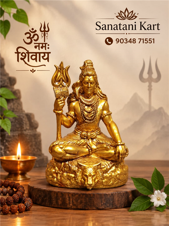 Mahadev Aghori  Golden Print Murti For Mandir, Car Dashboard , Shop , Office