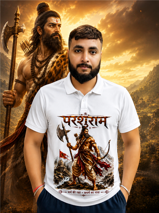 he Ultimate Royal Polo: Bhagwan Parshuram Sublimation Printed Collar T-Shirt
