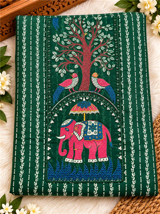 Pure Cotton Girls And Women Unstitched Suit Green Color Beautiful Embroidered Design With Stylish Duppata 