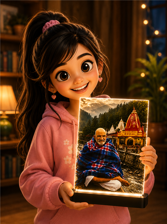 Rechargeable Neem Karoli Baba LED Photo Stand | Chargeable Kainchi Dham Maharaj Ji Glowing Frame | Cordless Divine Night Light & Spiritual Gift for Ho