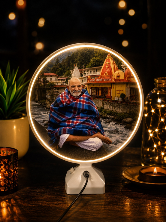 Divya Neem Karoli Baba Magic Mirror Photo Frame – LED Light & Dual Powered (Wired + Battery)