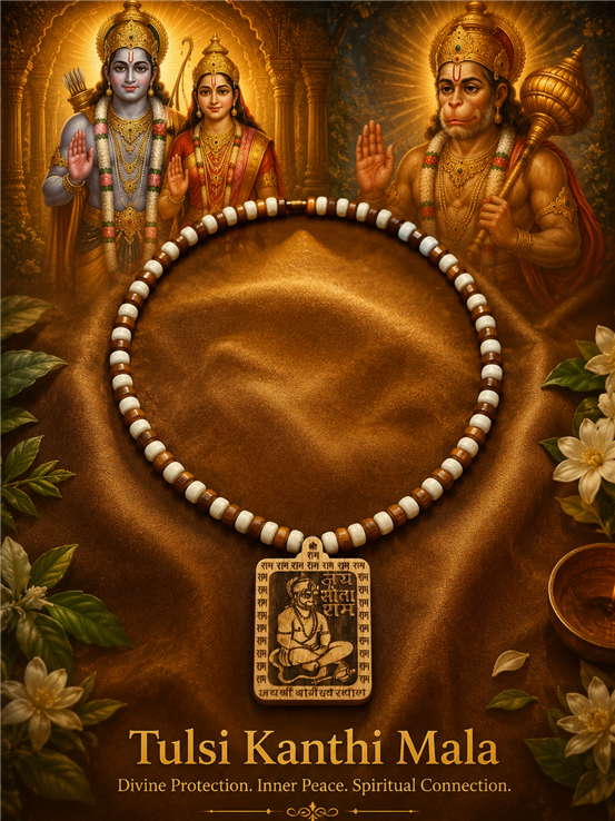 Original Bageshwar Dham Tulsi & Wooden Kanthi Mala | Authentic Spiritual Necklace for Daily Wear | Divya Mala for Positive Energy & Peace